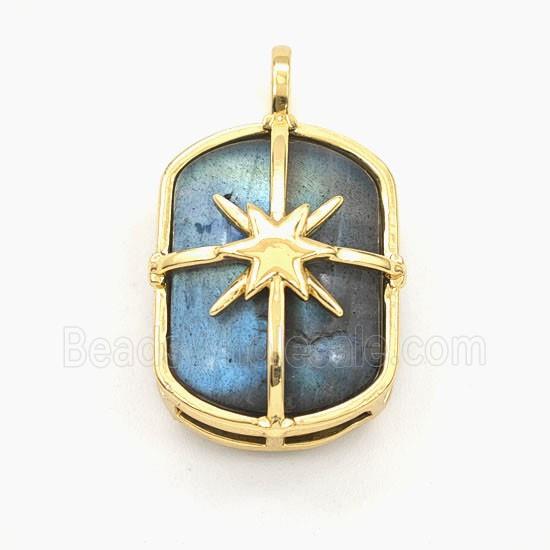 Labradorite Rectangle Pendant Gold Plated