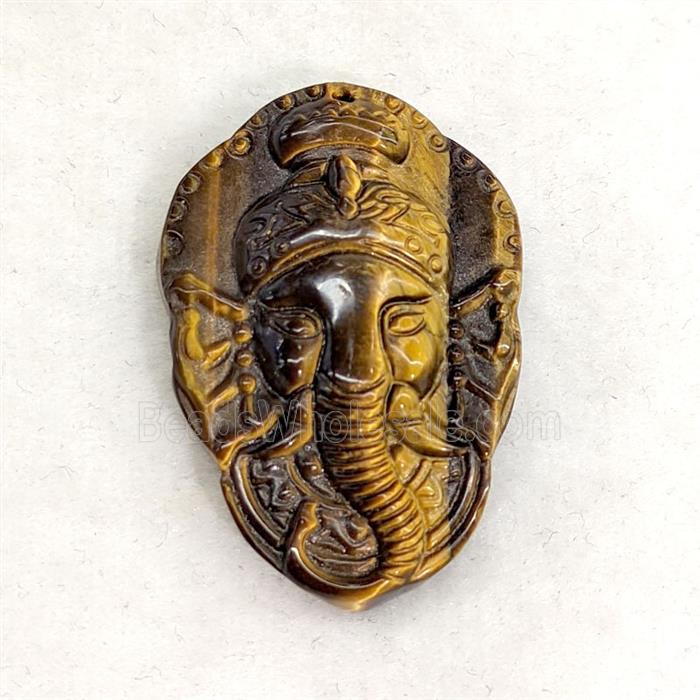 Natural Tiger Eye Stone Ganesha Pendant