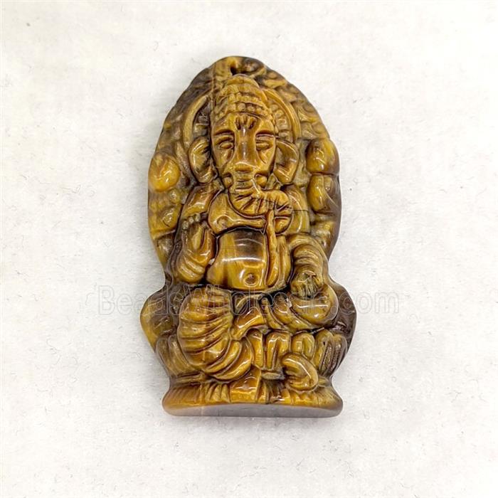Natural Tiger Eye Stone Ganesha Pendant