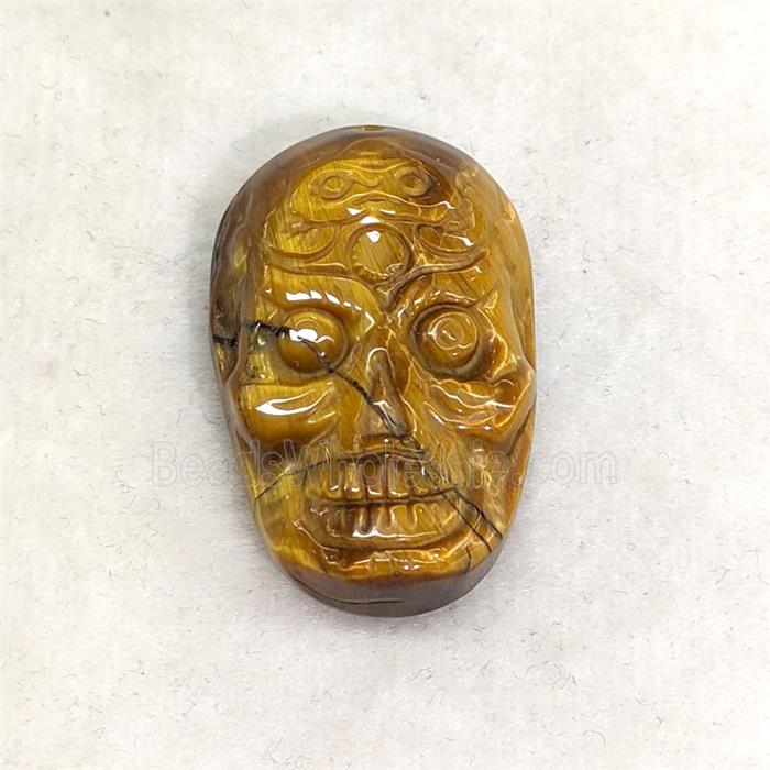 Natural Tiger Eye Stone Skull Halloween Pendant