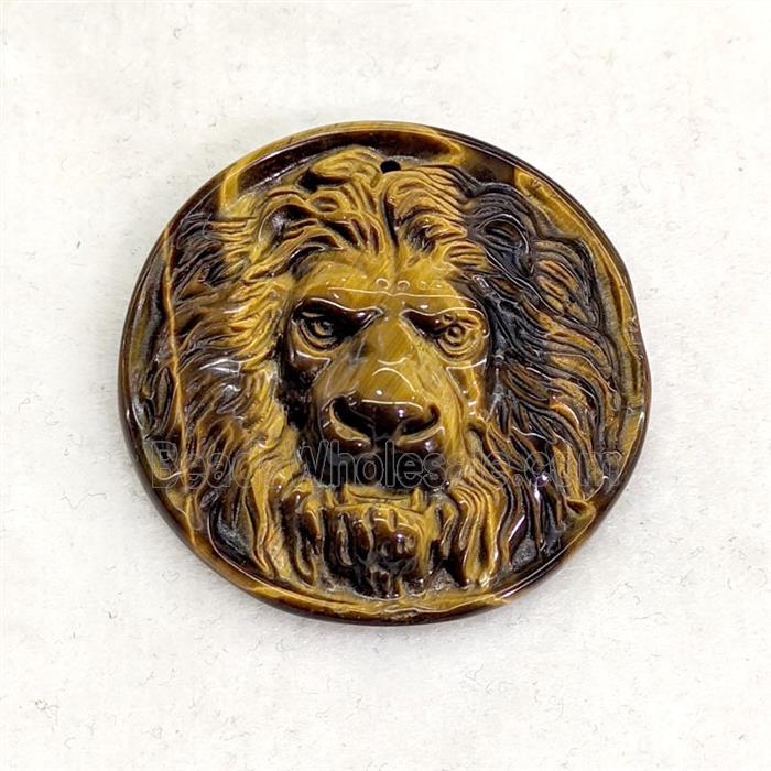 Natural Tiger Eye Stone Lionhead Pendant Carved