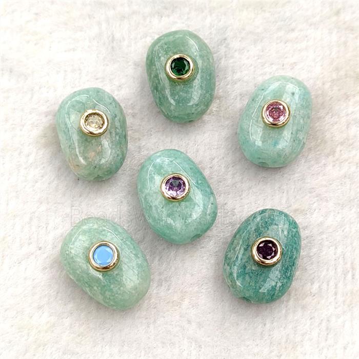 Natural Green Amazonite Potato Beads Pave Zirconia