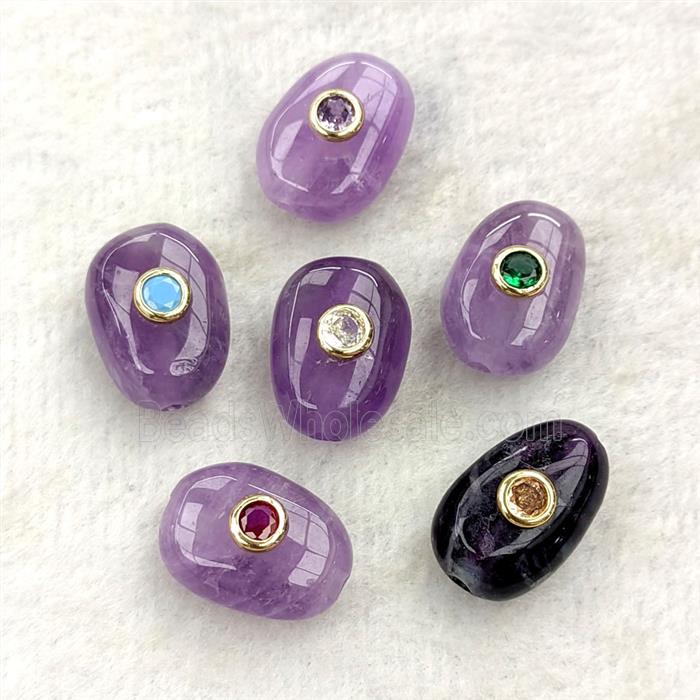 Natural Purple Amethyst Potato Beads Pave Zirconia