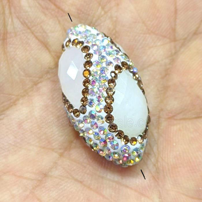 Clay Rice Beads Pave White Rhinestone Jade