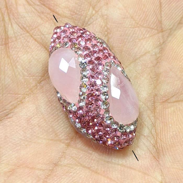 Clay Rice Beads Pave Pink Rhinestone Rose Quartz