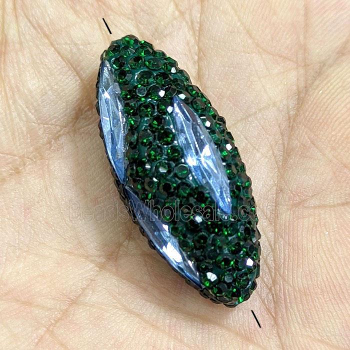 Clay Rice Beads Pave Green Rhinestone Blue Crystal Glass