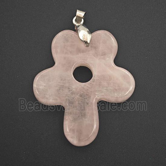 Pink Rose Quartz Flower Pendant