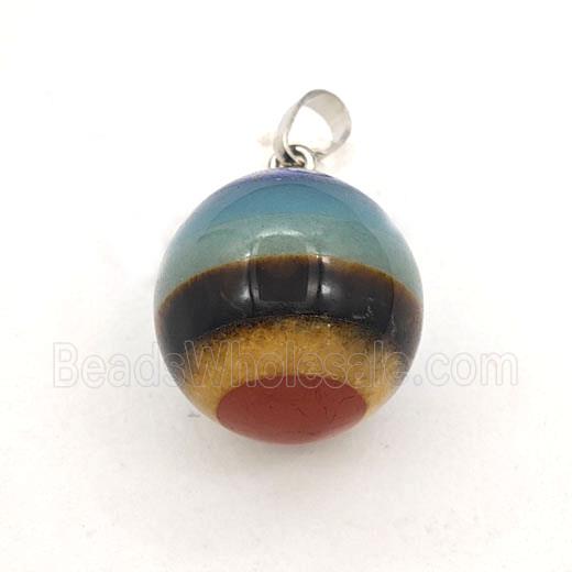 Multi Gemstone Chakra Round Ball Pendant Sphere