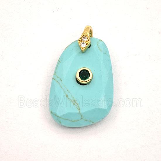 Green Dye Howlite Turquoise Slice Pendant Pave Zirconia