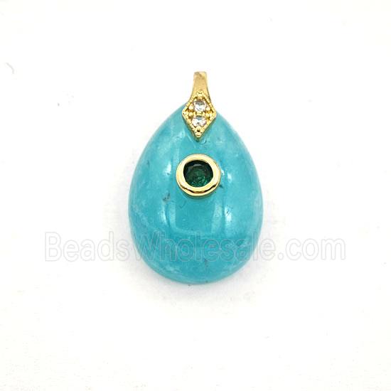 Green Amazonite Teardrop Pendant Pave Zirconia