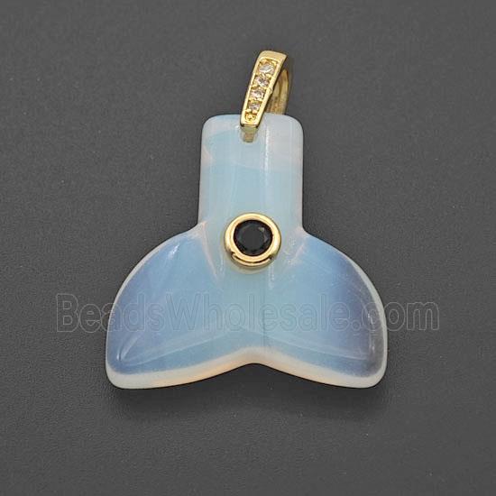 White Opalite Mermaid-Tail Pendant Pave Zirconia