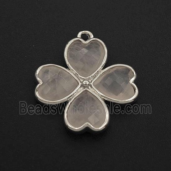 Pink Rose Quartz Clover Pendant Platinum Plated