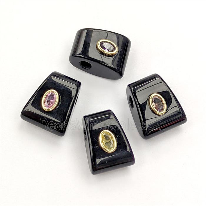 Natural Black Obsidian Pendant Pave Zirconia Mixed