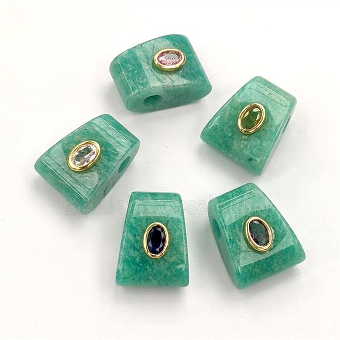Green Amazonite Pendant Pave Zirconia Mixed