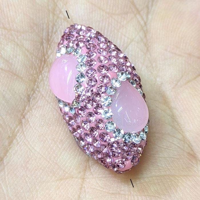 Clay Rice Beads Pave Pink Rhinestone Rose Quartz