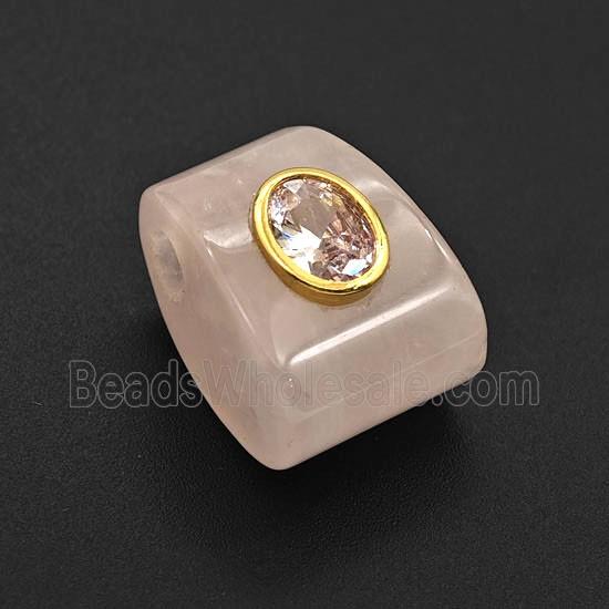 Pink Rose Quartz Pendant Pave Zirconia