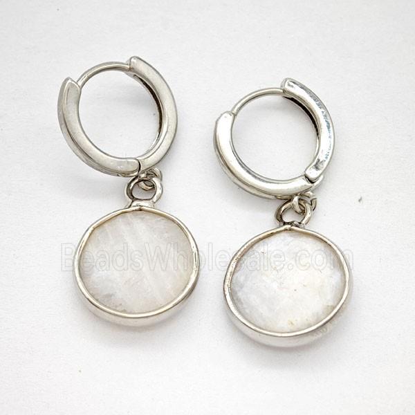 White Moonstone Copper Hoop Earrings Circle Platinum Plated