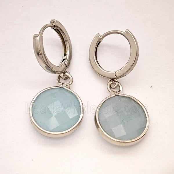 Blue Aquamarine Copper Hoop Earrings Circle Platinum Plated
