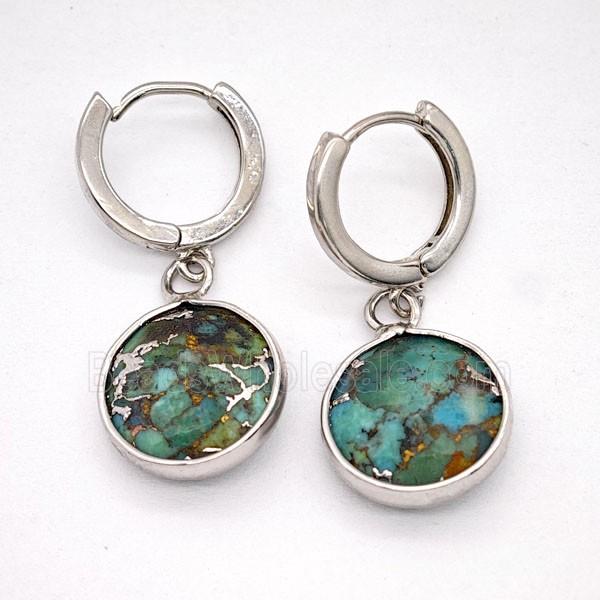 Mosaic Turquoise Copper Hoop Earrings Circle Platinum Plated