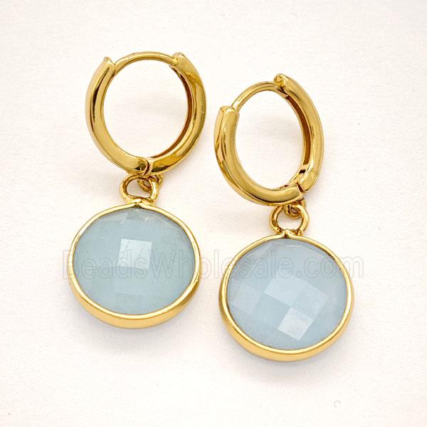 Blue Aquamarine Copper Hoop Earrings Circle Gold Plated