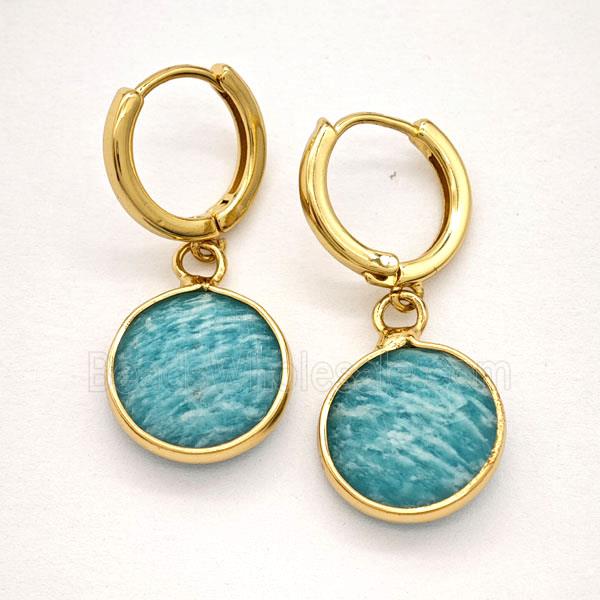 Green Amazonite Copper Hoop Earrings Circle Gold Plated