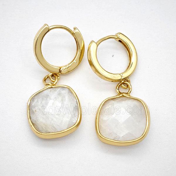 White Moonstone Copper Hoop Earrings Square Gold Plated