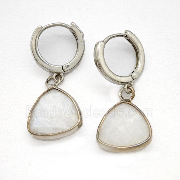 White Moonstone Copper Hoop Earrings Triangle Platinum Plated