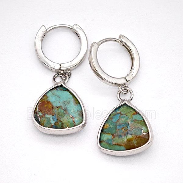 Mosaic Turquoise Copper Hoop Earrings Triangle Platinum Plated