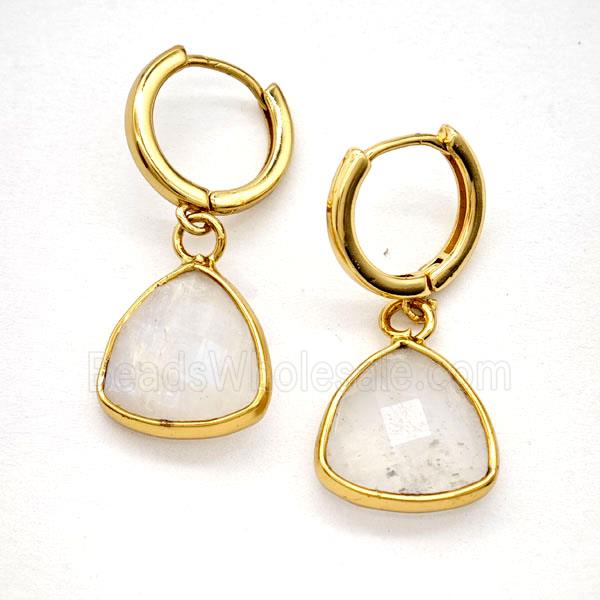 Clear Quartz Copper Hoop Earrings Triangle Gold Plated