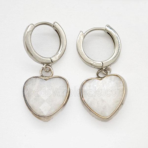Clear Quartz Copper Hoop Earrings Heart Platinum Plated