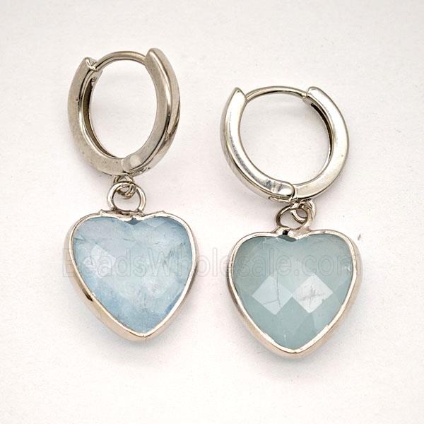 Blue Aquamarine Copper Hoop Earrings Heart Platinum Plated