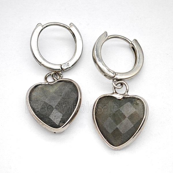 Labradorite Copper Hoop Earrings Heart Platinum Plated