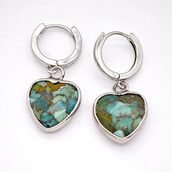 Mosaic Turquoise Copper Hoop Earrings Heart Platinum Plated