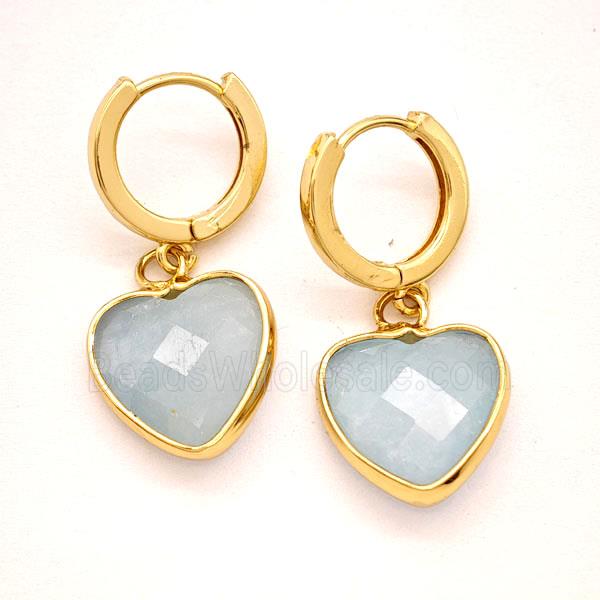 Blue Aquamarine Copper Hoop Earrings Heart Gold Plated