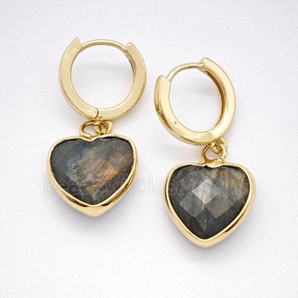 Labradorite Copper Hoop Earrings Heart Gold Plated