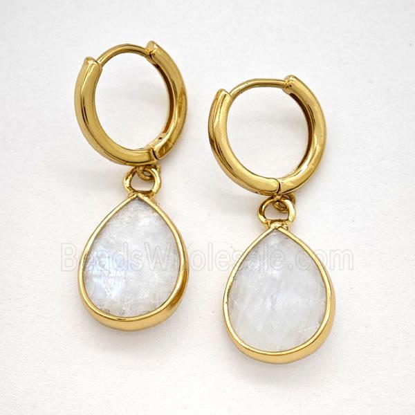White Moonstone Copper Hoop Earrings Teardrop Gold Plated