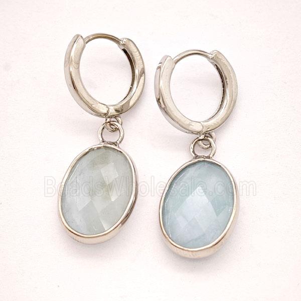 Blue Aquamarine Copper Hoop Earrings Oval Platinum Plated
