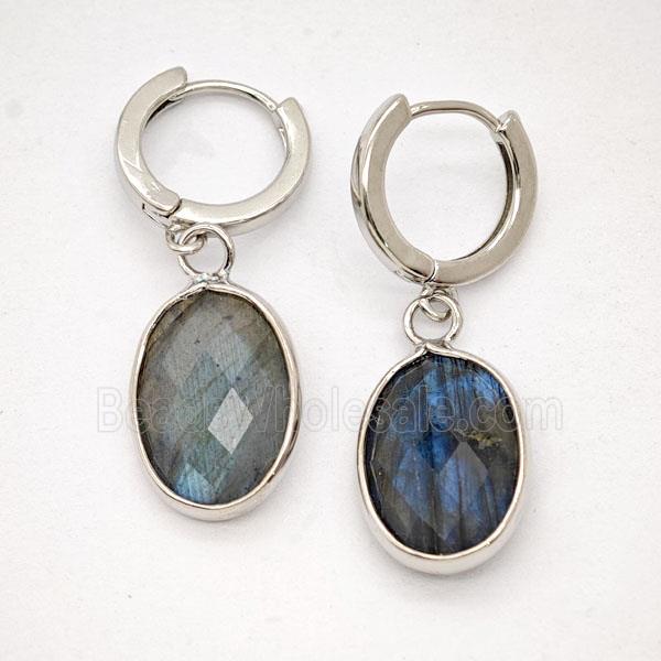 Labradorite Copper Hoop Earrings Oval Platinum Plated