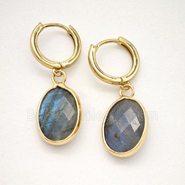 Labradorite Copper Hoop Earrings Oval Gold Plated