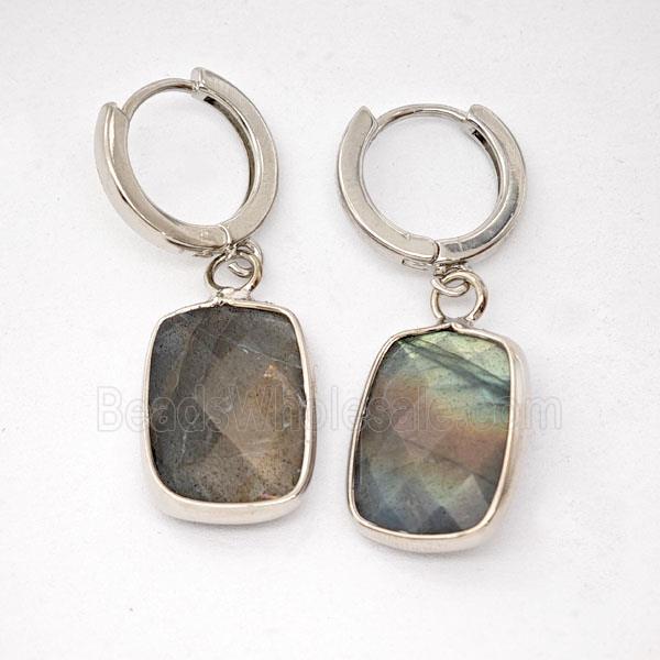 Labradorite Copper Hoop Earrings Rectangle Platinum Plated