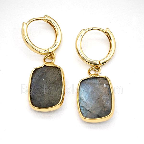 Labradorite Copper Hoop Earrings Rectangle Gold Plated