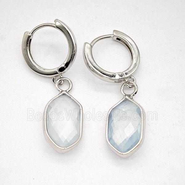Blue Aquamarine Copper Hoop Earrings Prism Platinum Plated