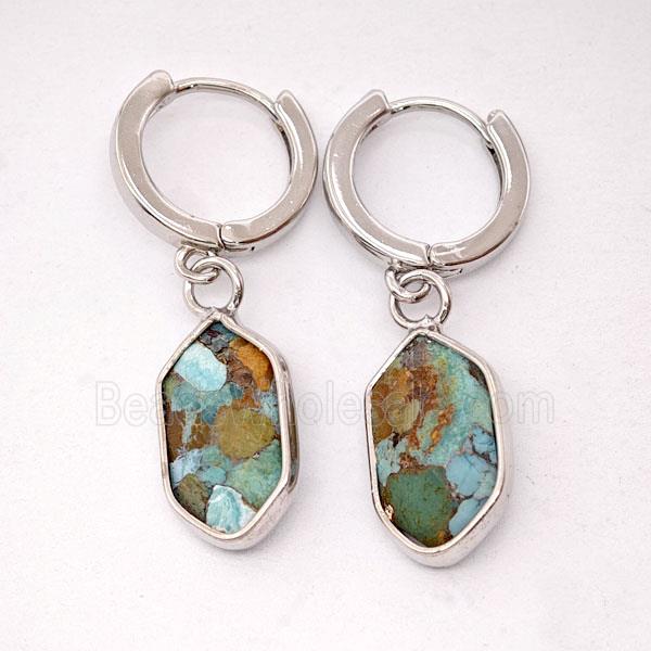 Mosaic Turquoise Copper Hoop Earrings Prism Platinum Plated