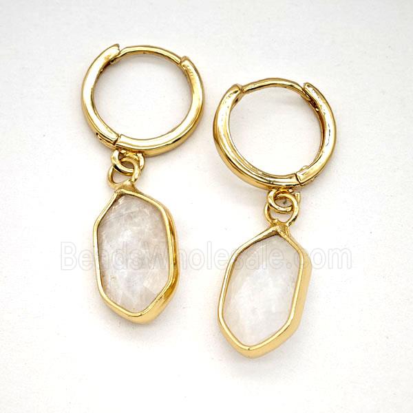 White Moonstone Copper Hoop Earrings Prism Gold Plated
