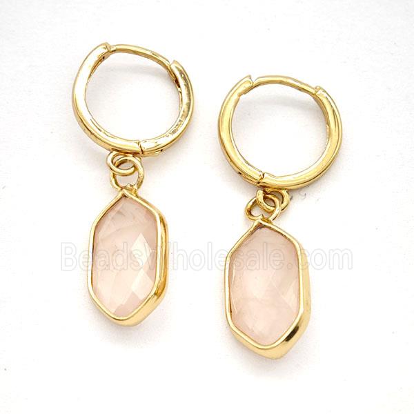Pink Rose Quartz Copper Hoop Earrings Prism Gold Plated