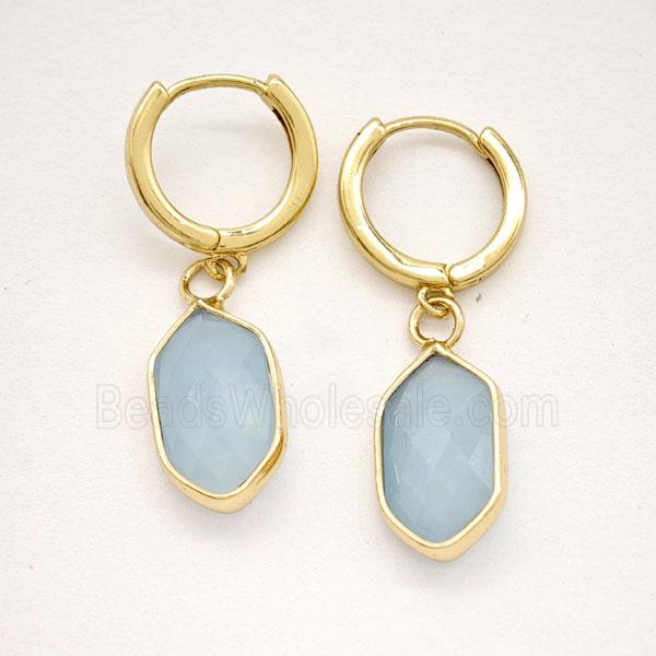 Blue Aquamarine Copper Hoop Earrings Prism Gold Plated