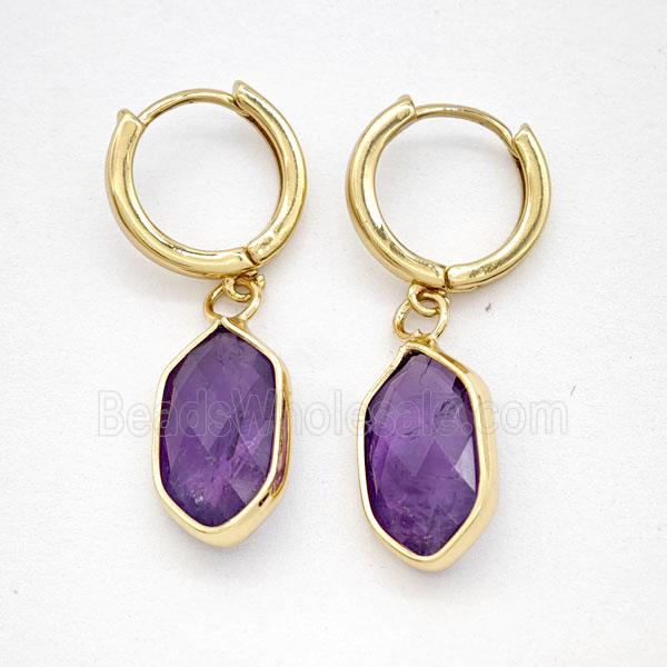 Purple Amethyst Copper Hoop Earrings Prism Gold Plated