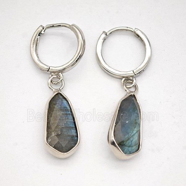 Labradorite Copper Hoop Earrings Teardrop Platinum Plated