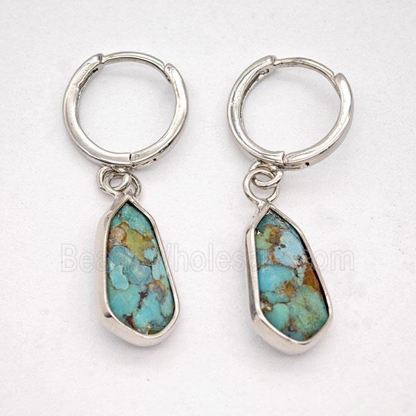 Mosaic Turquoise Copper Hoop Earrings Teardrop Platinum Plated
