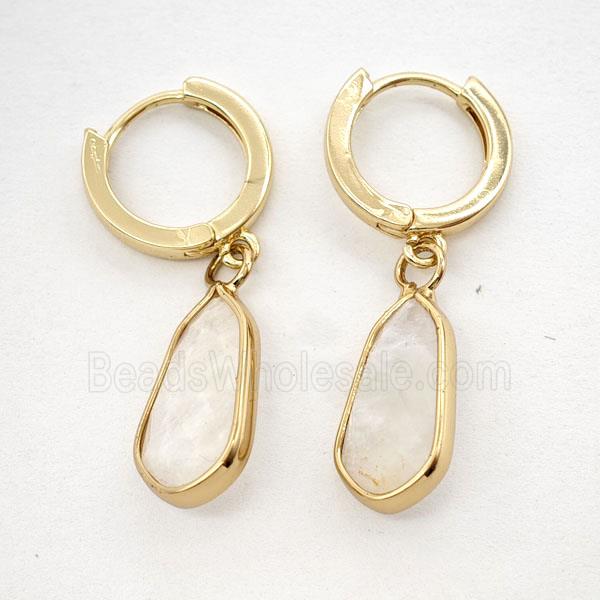 White Moonstone Copper Hoop Earrings Teardrop Gold Plated